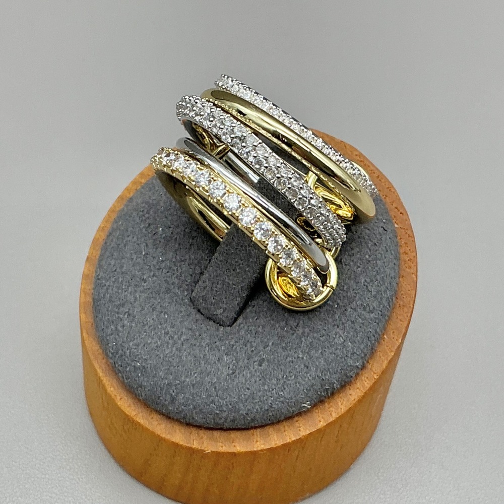 Linked Band Ring Women Gold Silver Tone Pave Crystal Interlocking Stacked Sz 8